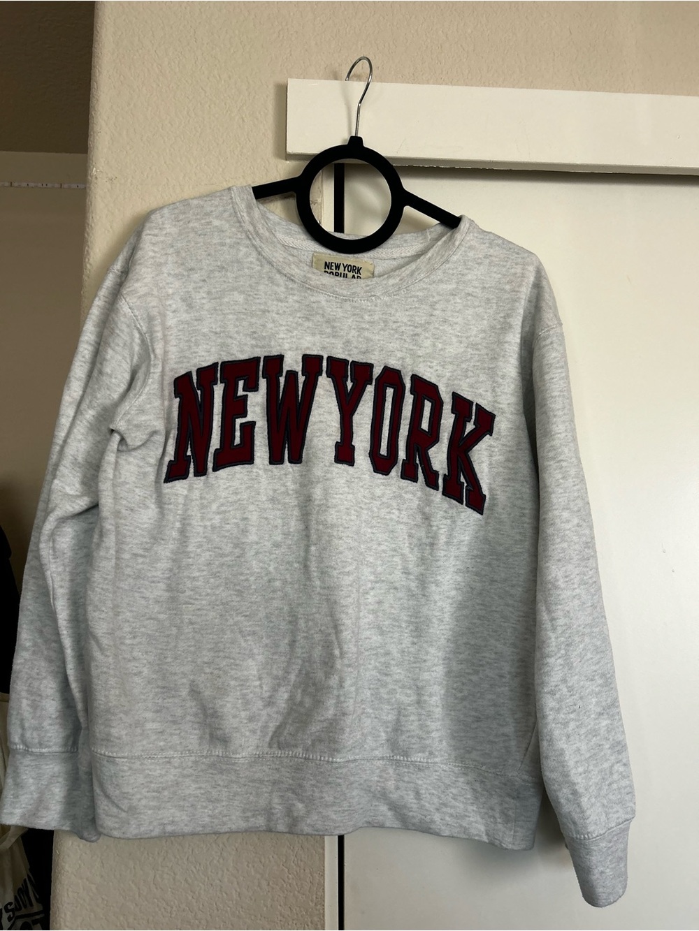 Grey Crewneck Sweatshirt with Maroon NEW YORK Appliqué - Classic Casual